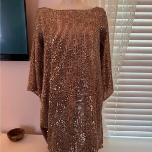 Anthropologie Rose Gold Sequin Mini Dress